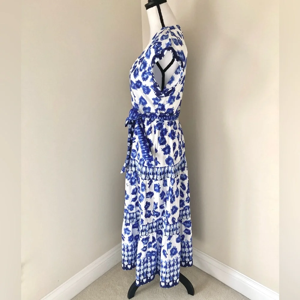 NWT Abercrombie & Fitch Blue & White Tiered Tie Maxi Dress Size S